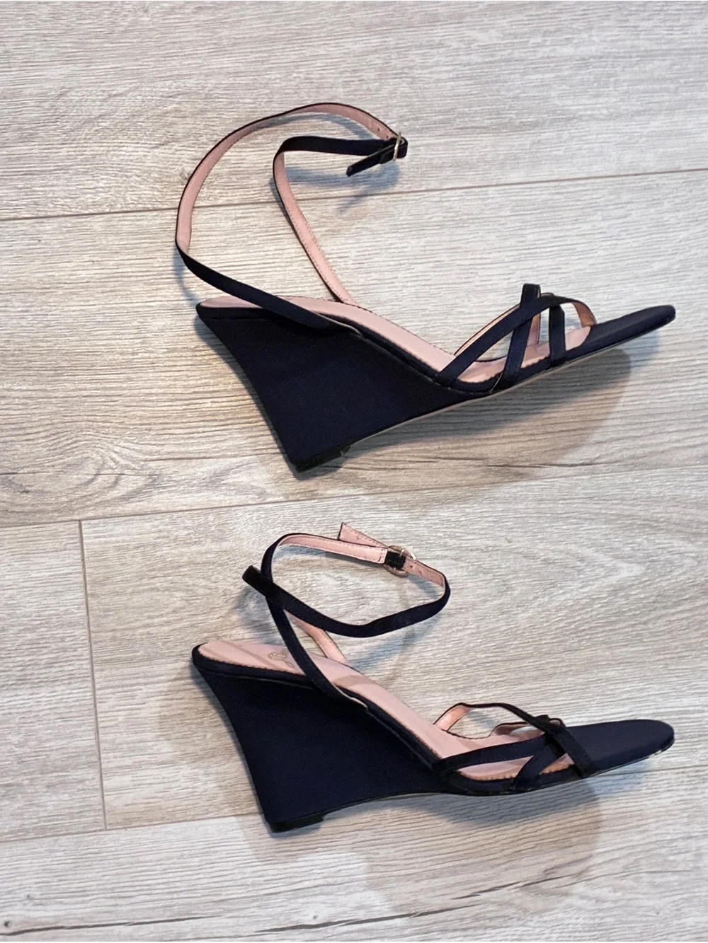 J.Crew Navy Peau de Soie Strappy Wedge Sandals Size 8.5